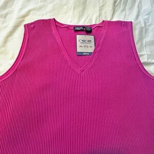 TANK TOP, RIBBED FABRIC, FUSCHIA, SIZE 4X, 100% COTTON, CHEROKEE, VEE NECK